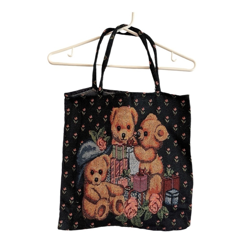 Handmade Christmas bears tote handbag tapestry graphic fun weirdcore maximalist